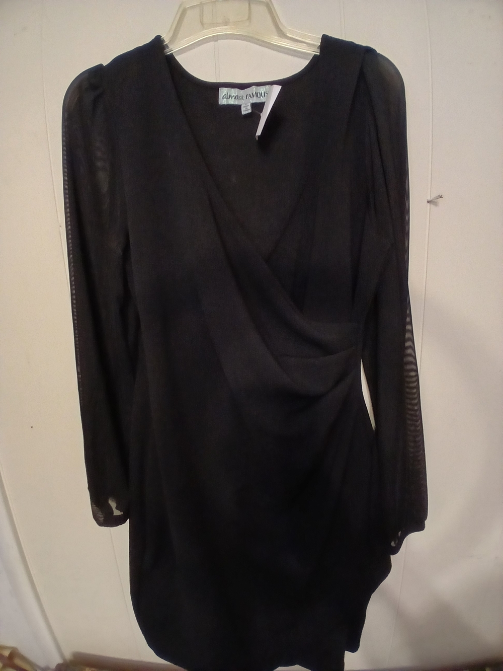 Almost Famous Black Long-Sleeve Surplice Dress